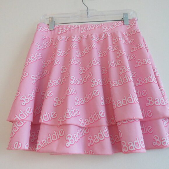 TRUE COLOURS Baddie Barbie Tiered Baby Pink Swim Rave Skirt - Size L - Picture 6 of 10